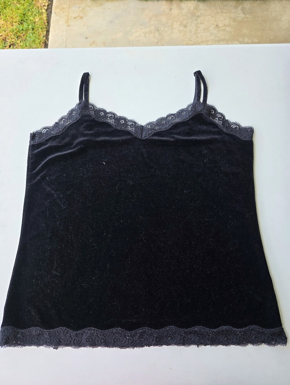 Coldwater Creek Black Velvet Lace Trim Cami Tank Top Women's Large Y2k - Picture 5 of 12